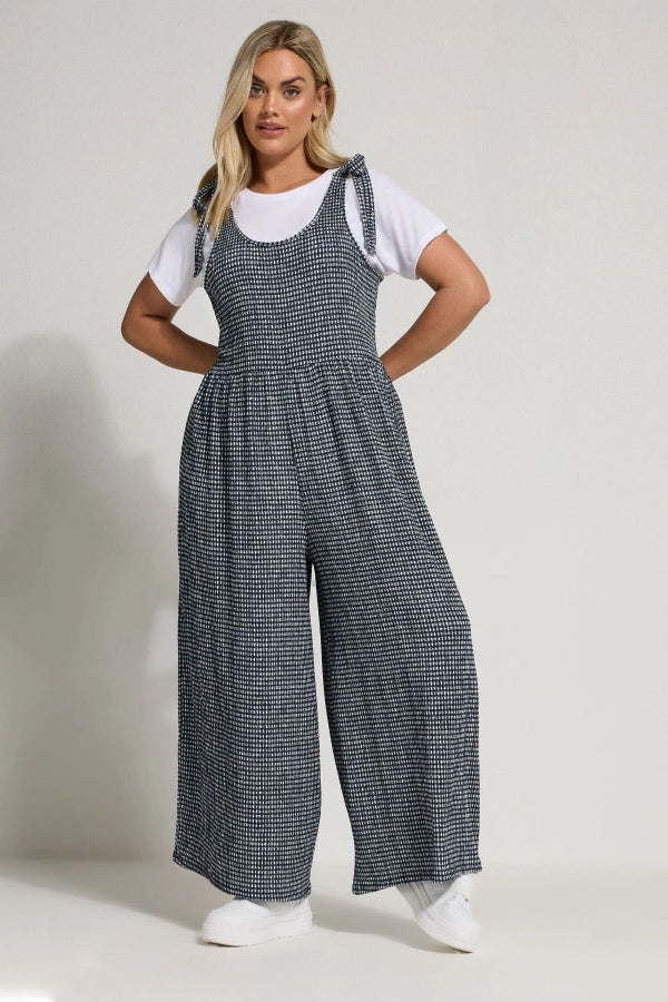 Büyük Beden Bol Paça Askıları Bağlamalı Kare Desenli Maxi Tulum 160362 Vervegrand