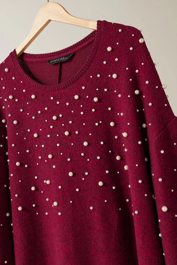 Büyük Beden Bisiklet Yaka Balon Kol Boncuk İşlemeli Triko Elbise 615671 Vervegrand