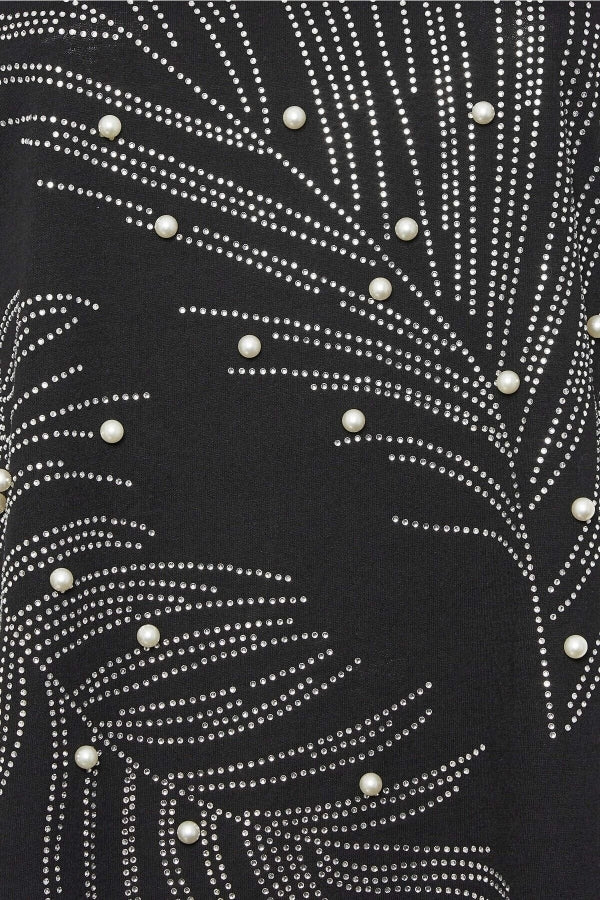 Büyük Beden Bisiklet Yaka Yırtmaç Detaylı Boncuk İşlemeli T-shirt 302044 Vervegrand