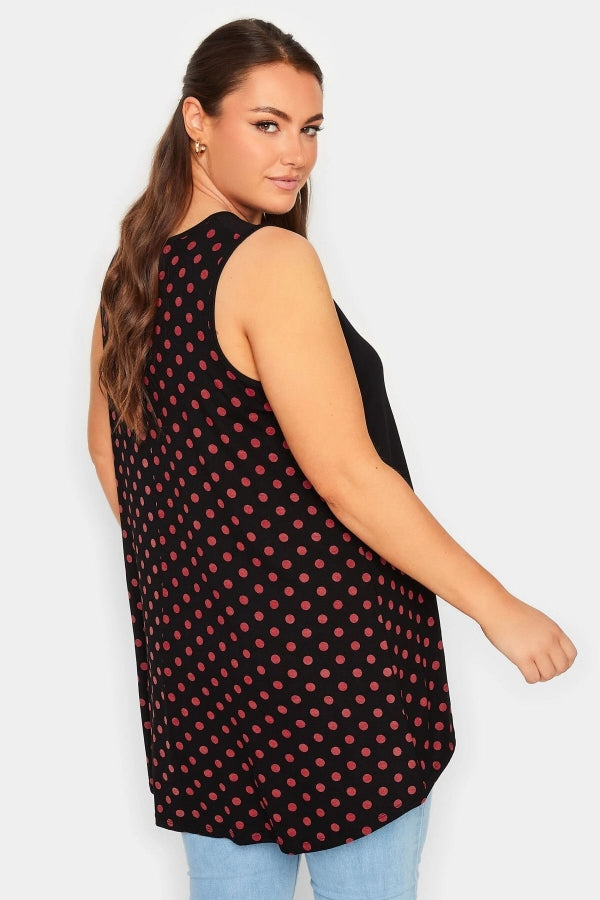 Büyük Beden Sırtı Puantiyeli Asimetrik Kesim Sıfır Kol Bluz 302254 Vervegrand