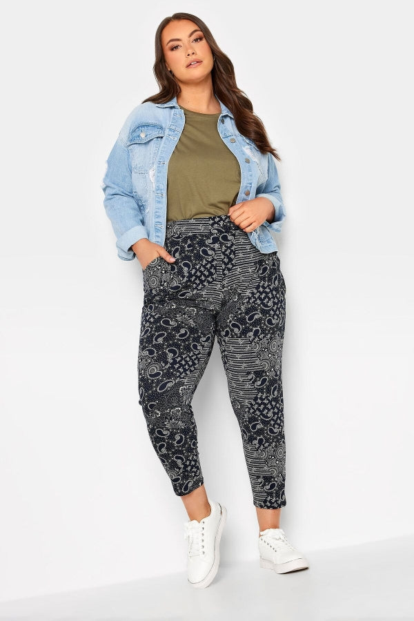 Büyük Beden Dar Paça Desenli Cepli Havuç Kesim Pantolon 302494 Vervegrand