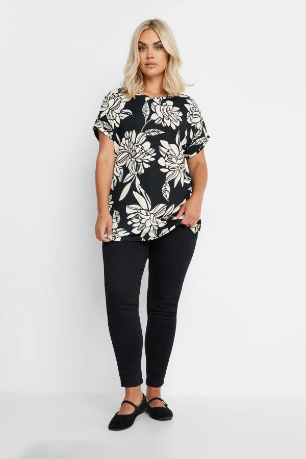 Büyük Beden Kısa Kollu Bisiklet Yaka Çiçek Desenli Bluz 322001 Vervegrand