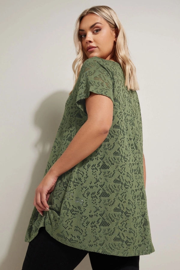 Büyük Beden V Yaka Kolsuz Astarsız Dantel T-shirt 304091 Vervegrand