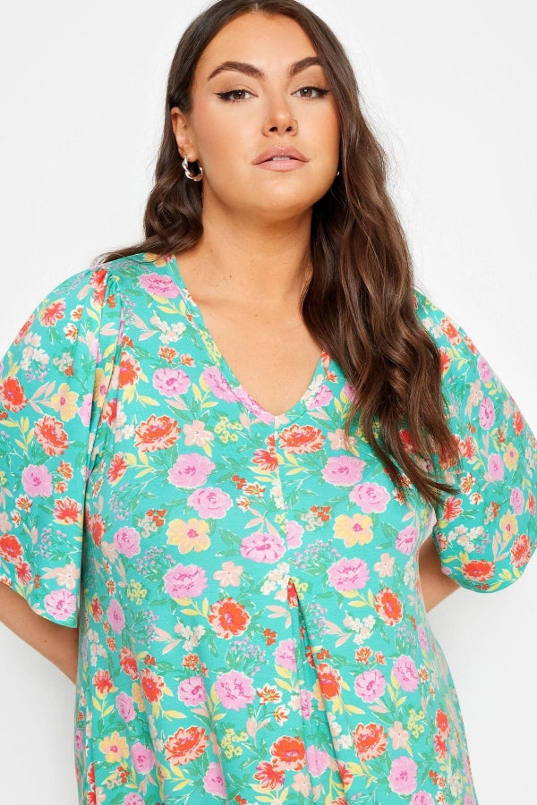 Büyük Beden V Yaka Desenli Asimetrik Kesim Likralı Bluz 321767 Vervegrand