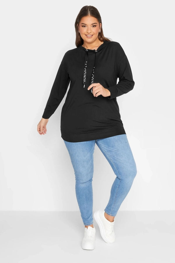 Vervegrand büyük beden siyah yıldız işlemeli sweatshirt önden görünüm