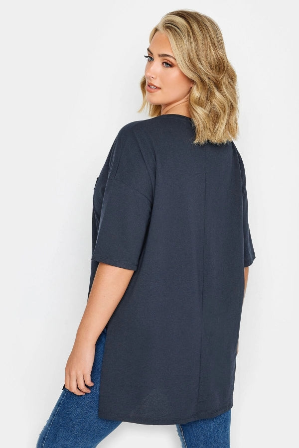 Büyük Beden Yırtmaç Detaylı Kabartma Detaylı Bisiklet Yaka Yarım Kollu T-shirt 302205 Vervegrand