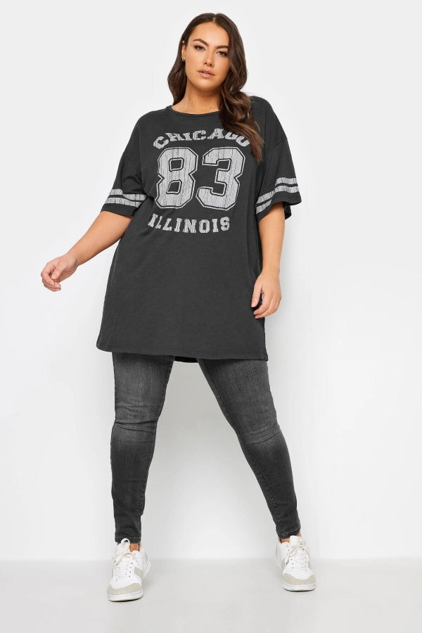 Büyük Beden Bisiklet Yaka Kısa Kollu Baskılı Yıkamalı T-shirt 302842 Vervegrand