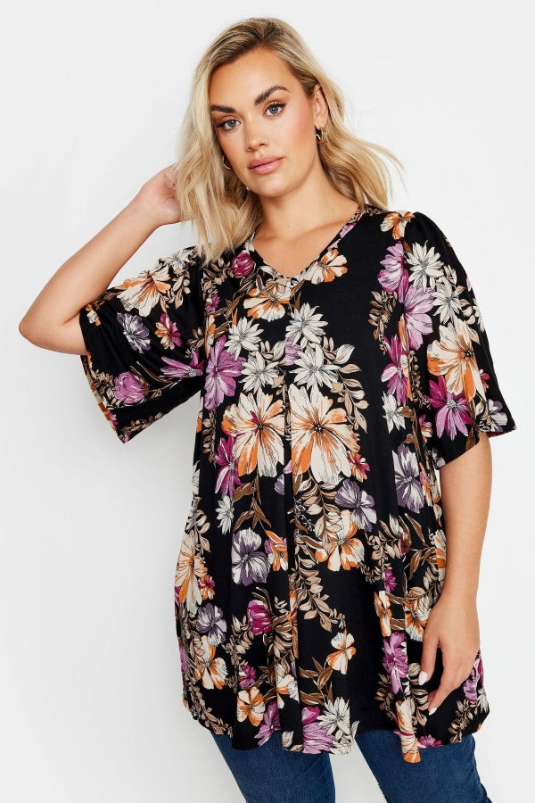 Büyük Beden V Yaka Desenli Asimetrik Kesim Likralı Bluz 303373 Vervegrand