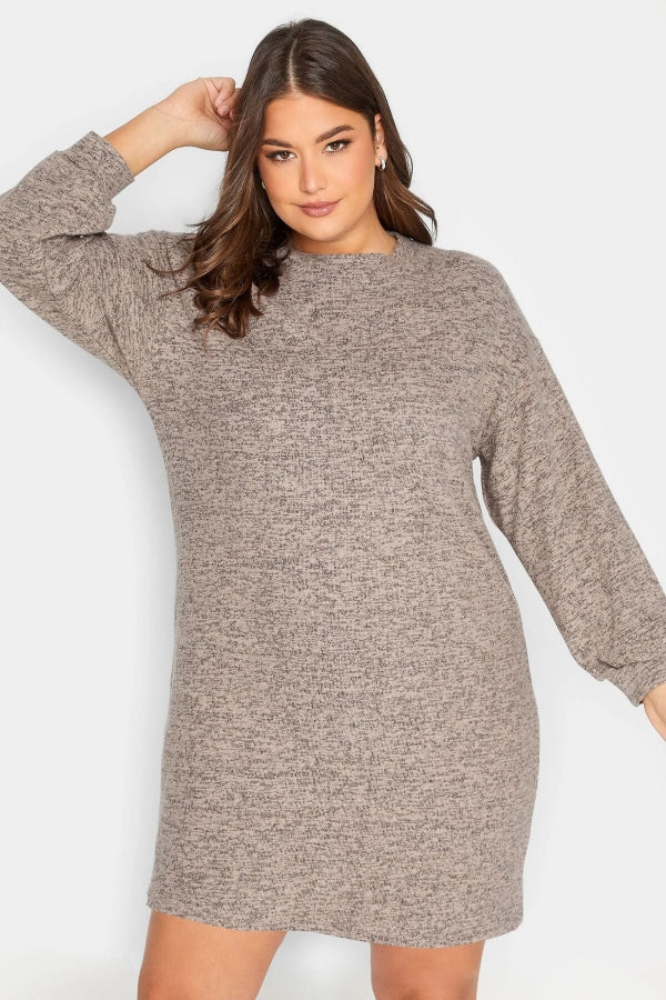 Büyük Beden Likralı Uzun Kollu Yuvarlak Yaka Triko Elbise 301741 Stil Diva Vervegrand