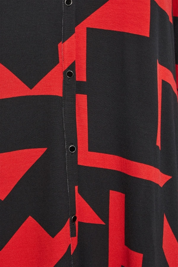 Büyük Beden Geometrik Desenli Uzun Kesim Uzun Kollu Gömlek 321233 Vervegrand