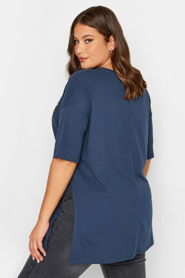 Büyük Beden Yırtmaç Detaylı Kabartma Detaylı Bisiklet Yaka Yarım Kollu T-shirt 302204 Vervegrand