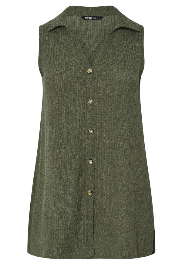 Büyük Beden V Yaka Sıfır Kol Önü Düğmeli Esnek Gömlek 322691 Vervegrand