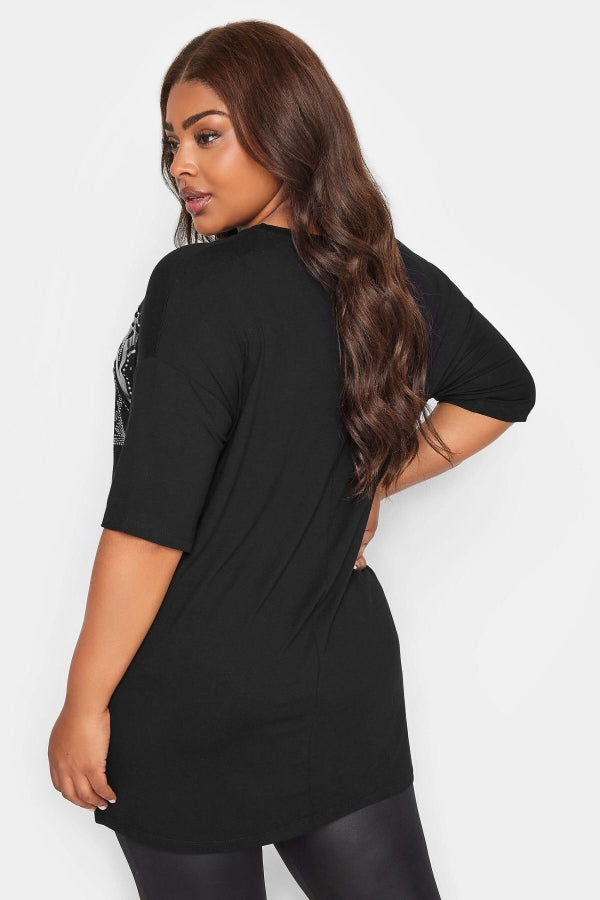 Büyük Beden Bisiklet Yaka Yarım Kollu Yıldız İşlemeli Bluz 302551 Vervegrand