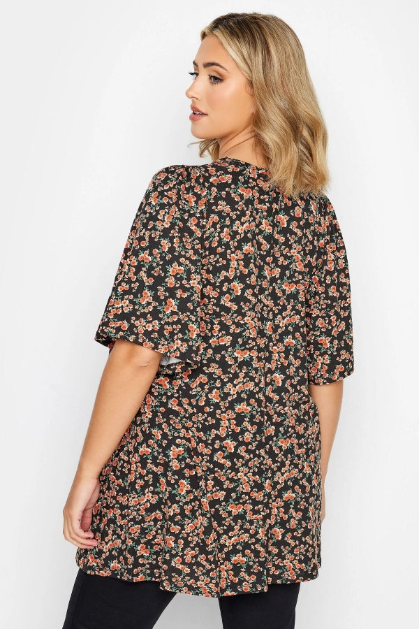 Büyük Beden V Yaka Desenli Asimetrik Kesim Likralı Bluz 321134 Vervegrand