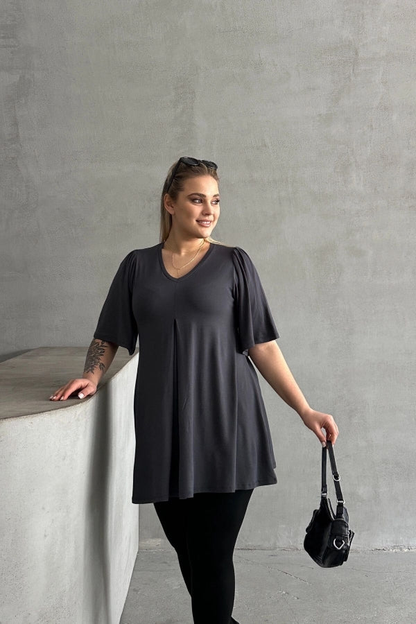 Büyük Beden V Yaka Desensiz Asimetrik Kesim Likralı Bluz MDL-3 Vervegrand