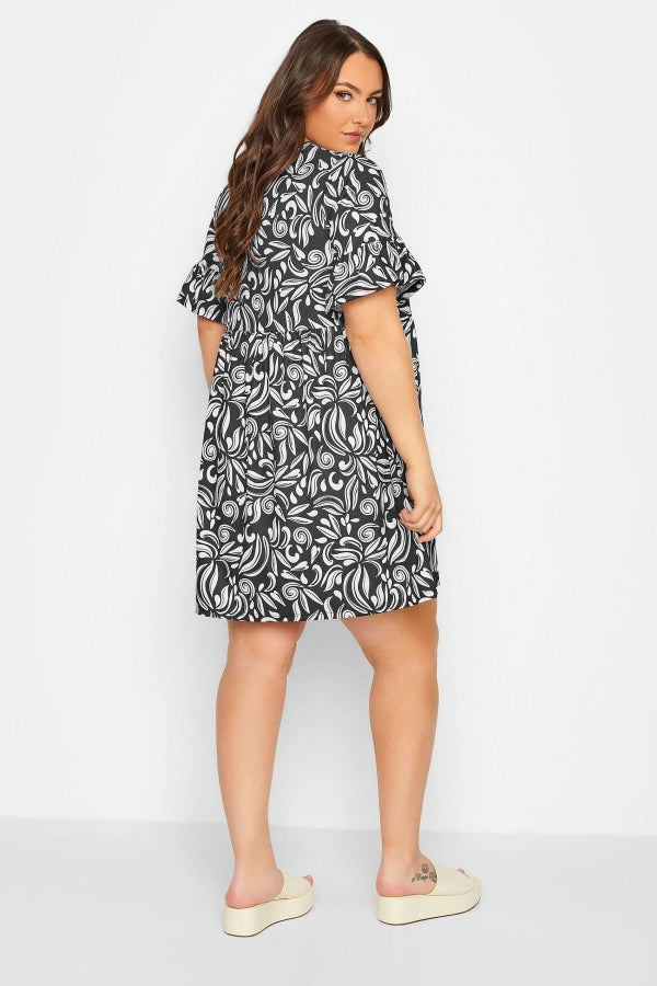 Büyük Beden Desenli Fırfırlı Yarım Kol Likralı Kısa Elbise 137393 Vervegrand