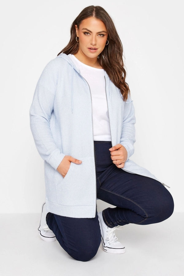 Büyük Beden Boydan Fermuarlı Cepli Kapüşonlu Uzun Kollu Sweatshirt 173416 Vervegrand