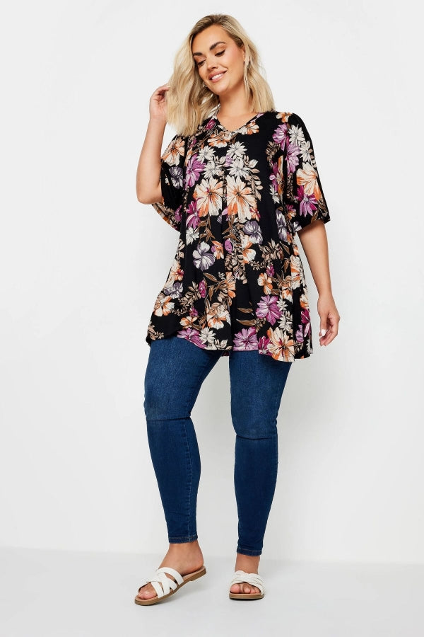 Büyük Beden V Yaka Desenli Asimetrik Kesim Likralı Bluz 303373 Vervegrand