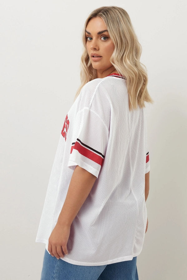 Büyük Beden V Yaka Kısa Kollu Baskılı File T-shirt 303495 Vervegrand