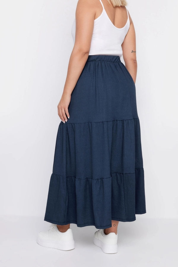 Büyük Beden Beli Lastikli Desenli Kat Kat Uzun Etek 160322 Vervegrand