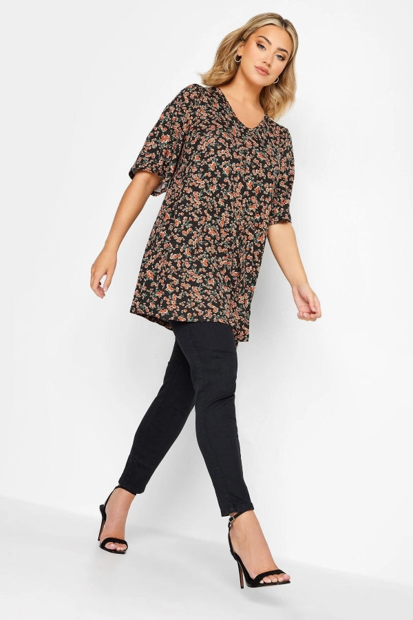 Büyük Beden V Yaka Desenli Asimetrik Kesim Likralı Bluz 321134 Vervegrand