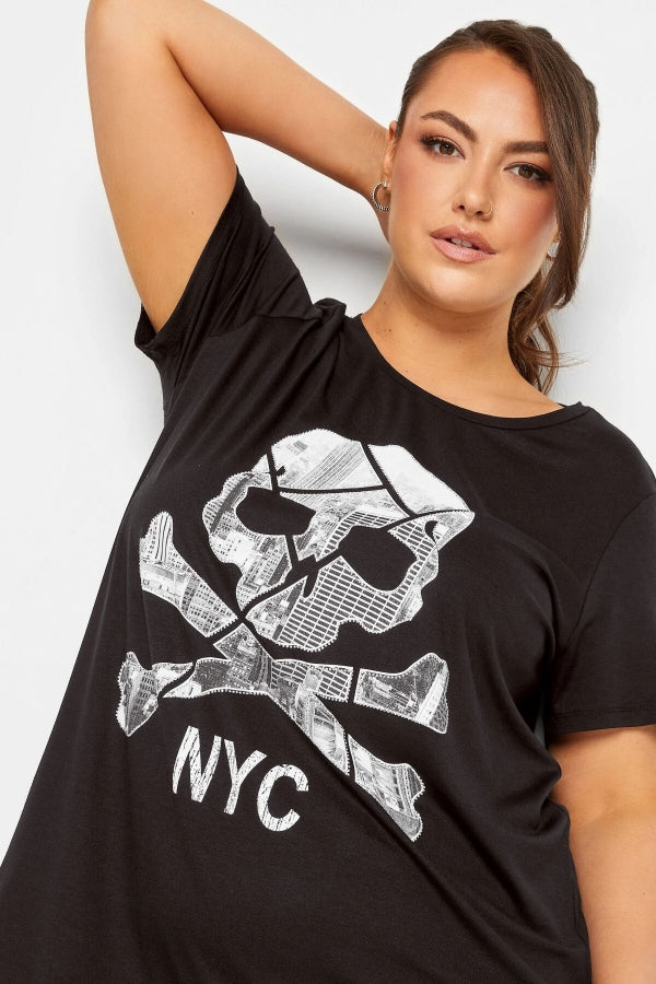 Büyük Beden Bisiklet Yaka Kısa Kollu Baskılı Uzun T-shirt 302116 Vervegrand