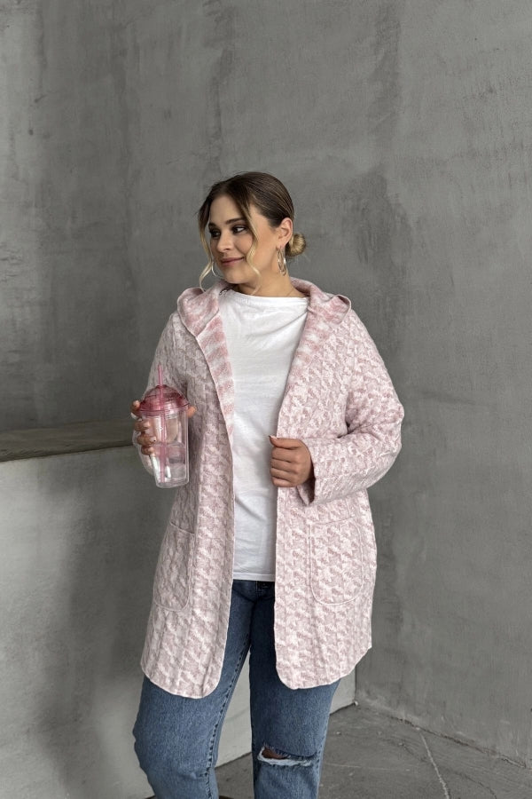 Büyük Beden Uzun Kollu Kapüşonlu Cepli Önü Kapamasız İnce Hırka 301794 Vervegrand