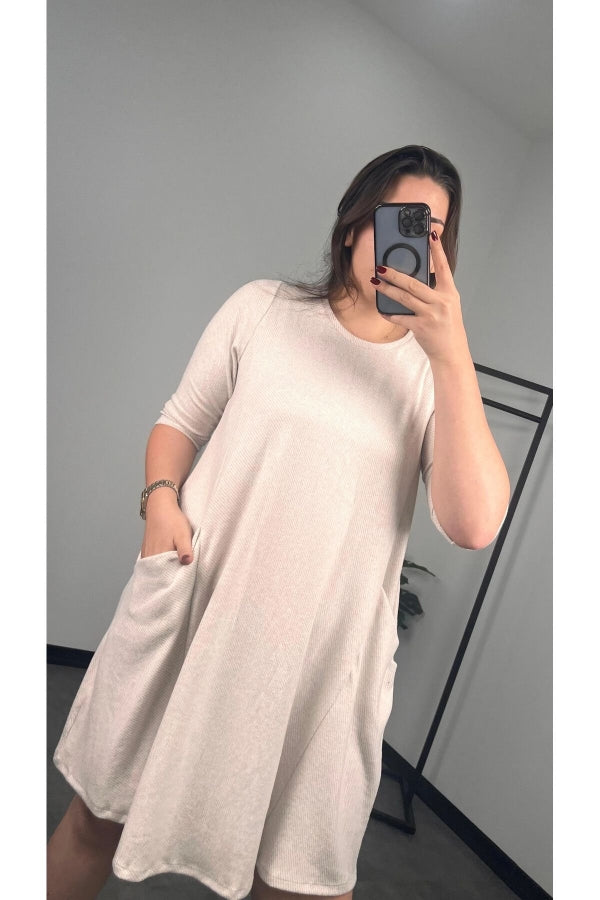 Büyük Beden Fakir Kol Bisiklet Yaka Cepli Elbise 301598 Vervegrand