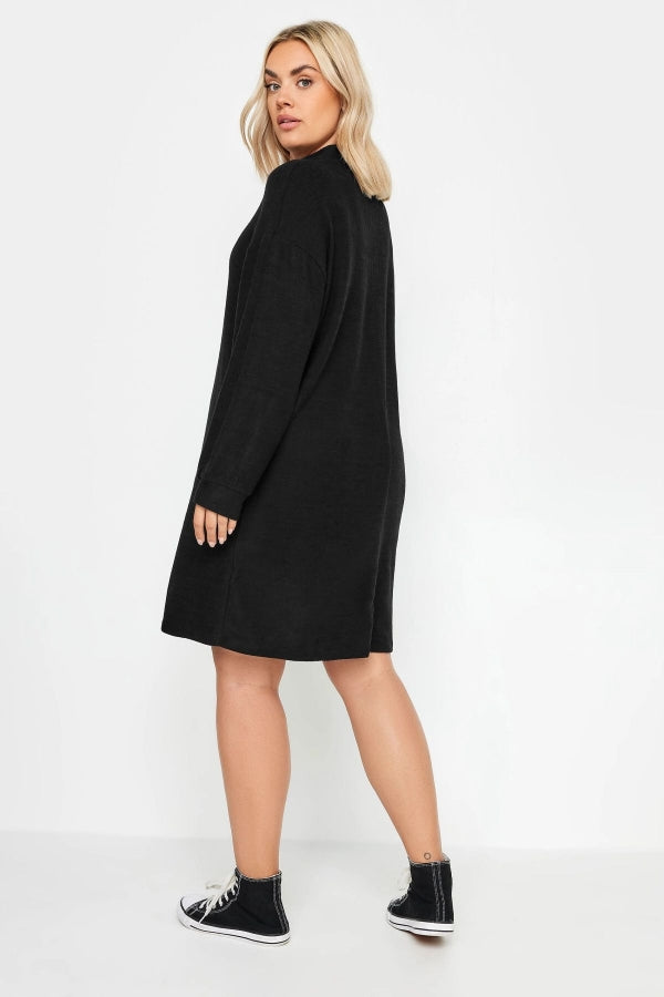 Büyük Beden Yakası Fermuarlı Uzun Kollu Midi Boy Elbise 321600 Vervegrand