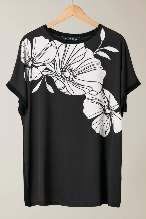 Büyük Beden Bisiklet Yaka Kısa Kollu Çiçek Desenli Bluz 615828 Vervegrand