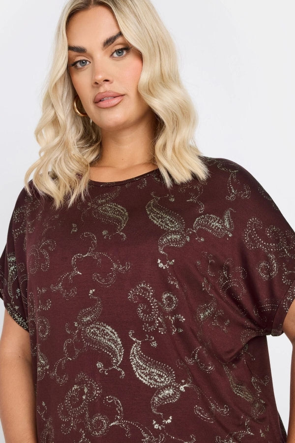 Büyük Beden Kısa Kollu Bisiklet Yaka Metalik Desenli Bluz 303666 Vervegrand