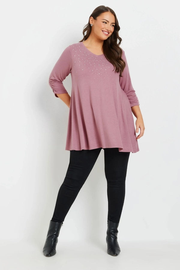 Büyük Beden V Yakası Taş İşlemeli Kolları Büzgülü Bluz 322296 Vervegrand