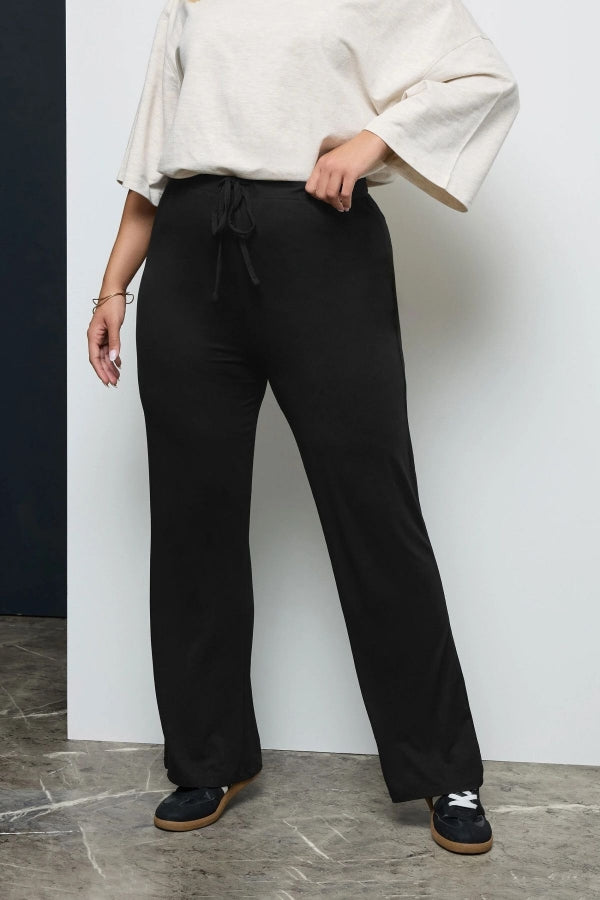 Büyük Beden Beli Lastikli ve Bağcıklı Cepsiz Paçası Geniş Pantolon 037392 Vervegrand