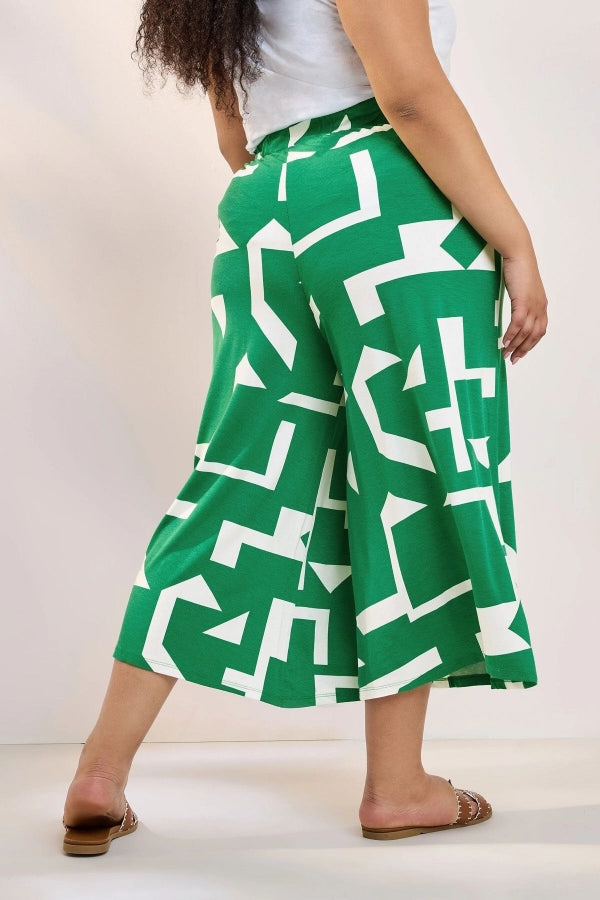 Büyük Beden Yüksek Bel Lastikli Cepli Bol Paça Kapri Pantolon 304118 Vervegrand