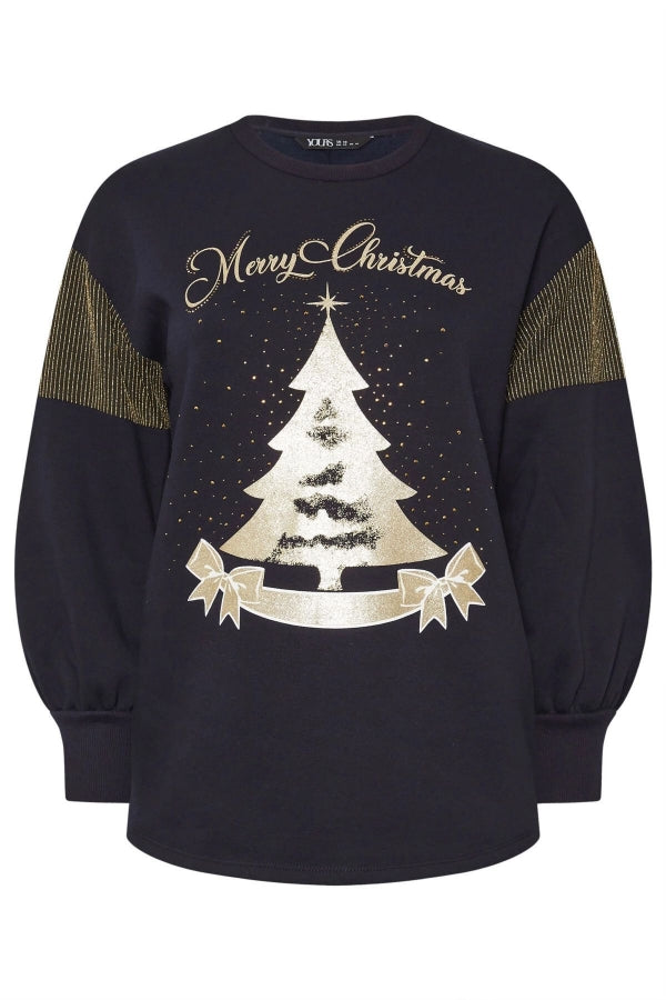 Büyük Beden Yılbaşı Temalı Bisiklet Yaka Uzun Balon Kollu Sweatshirt 303750 Vervegrand