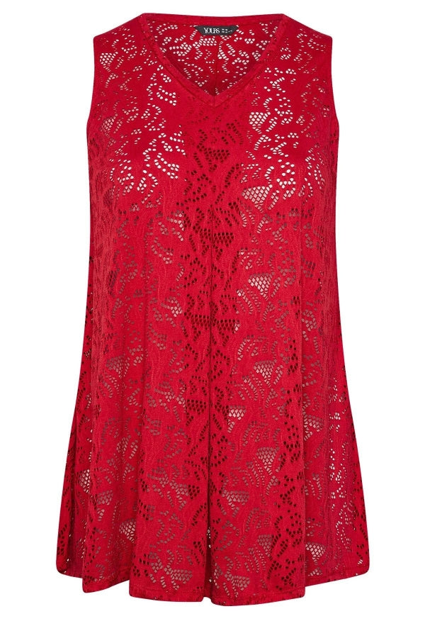 Büyük Beden V Yaka Sıfır Kol Astarsız Dantel T-shirt 304104 Vervegrand