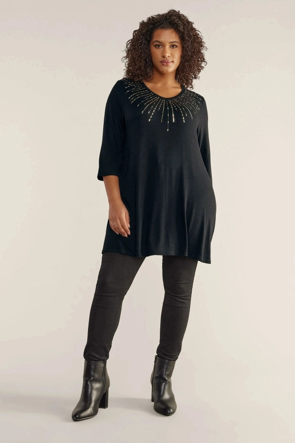 Büyük Beden V Yaka Fakir Kol Payet İşlemeli Bluz 615155 Vervegrand