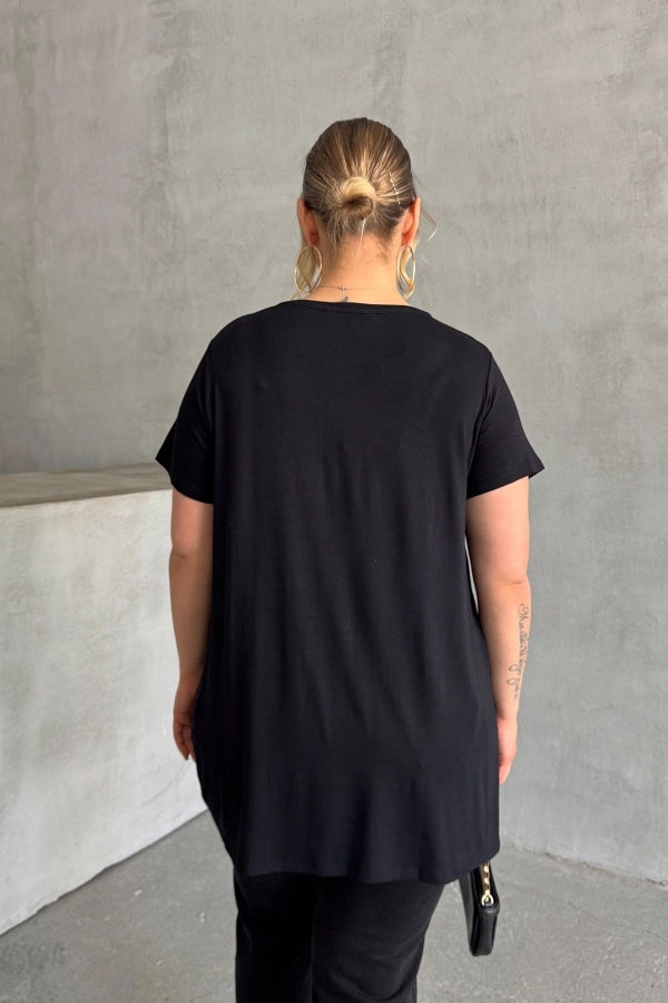 Büyük Beden Kısa Kollu Bisiklet Yaka Taş İşlemeli T-shirt 302264 Vervegrand