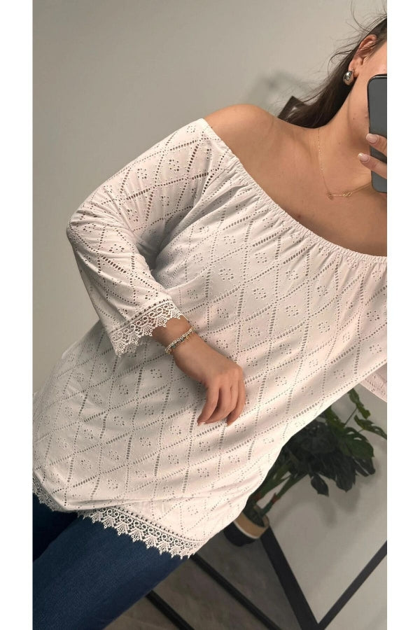 Büyük Beden Bisiklet Yaka Dantel Detaylı Fakir Bol Bluz 301195 Vervegrand