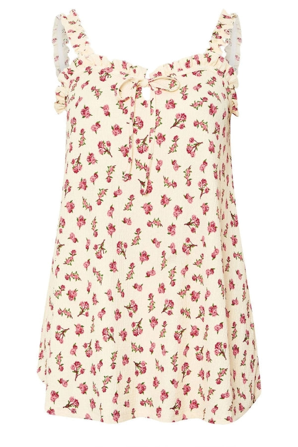 Büyük Beden Çiçek Desenli Bürümcük Kumaş Kare Yaka Kolsuz Bluz 322688 Vervegrand