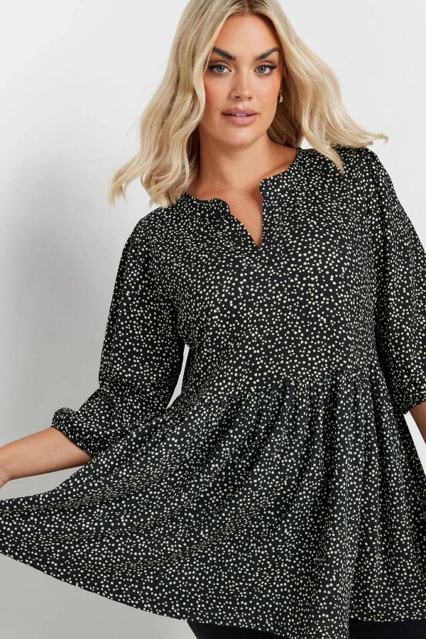 Büyük Beden V Yaka Yarım Kollu Bileği Lastikli Desenli Bluz 322213 Vervegrand