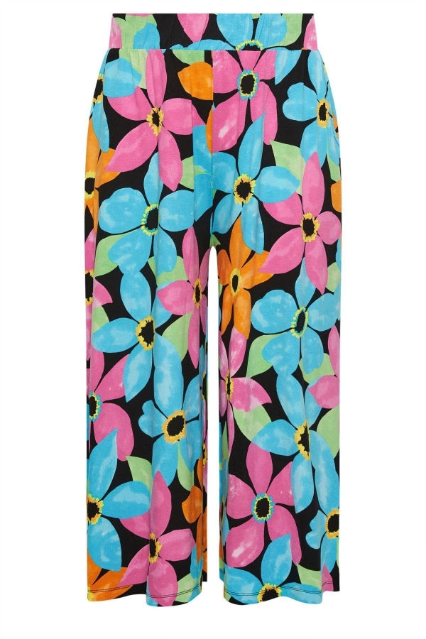 Büyük Beden Desenli Bol Kesim Cepli Likralı Kapri Pantolon 145091 Vervegrand