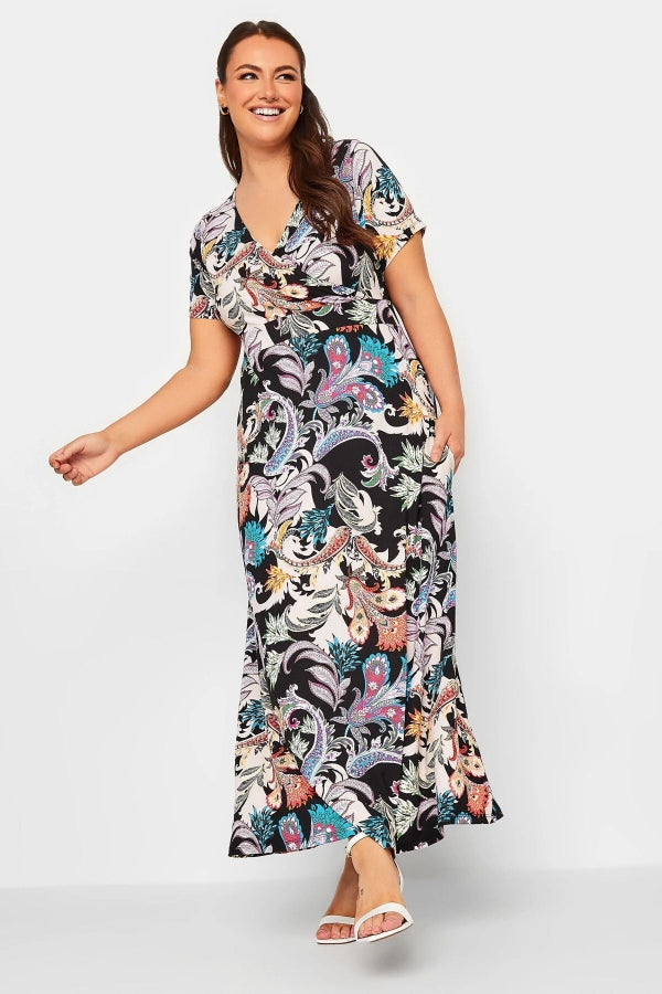 Büyük Beden V Yaka Kısa Kollu Likralı Anvelop Elbise 302224 Vervegrand