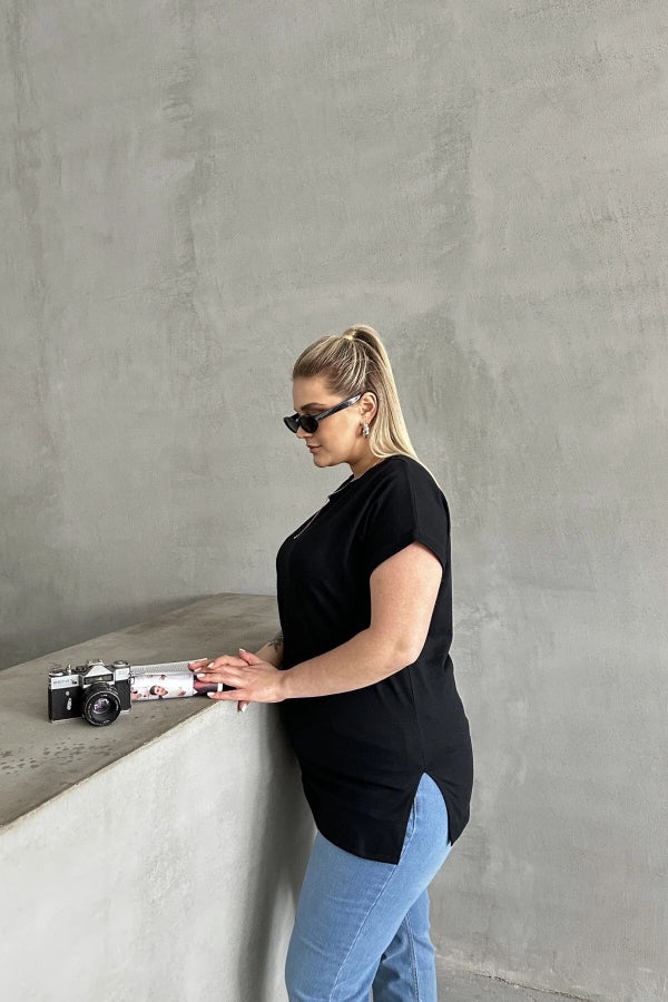 Büyük Beden Kısa Kollu Bisiklet Yaka Yanları Yırtmaçlı Basic T-shirt RFT-01 Vervegrand