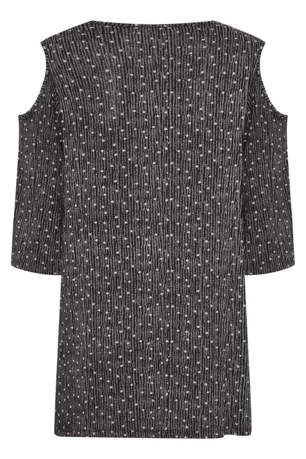 Büyük Beden Açık Omuz Detaylı Puantiyeli Yarım Kollu Bluz 300404 Vervegrand