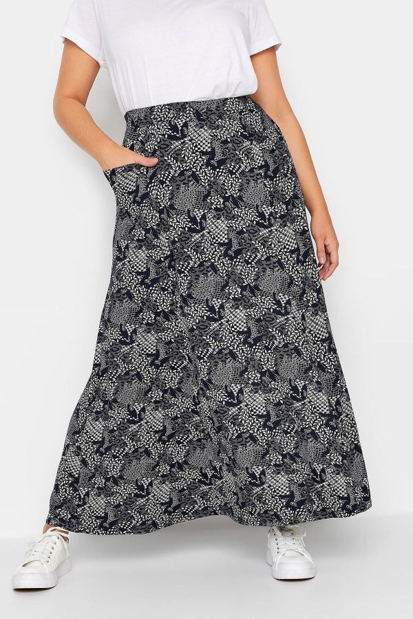 Büyük Beden Cep Detaylı Desenli Beli Lastikli Uzun Kesim Etek 160234 Vervegrand