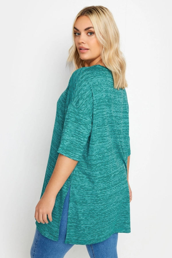 Büyük Beden Bisiklet Yaka Kısa Kollu Yırtmaç Detaylı T-shirt 303021 Vervegrand