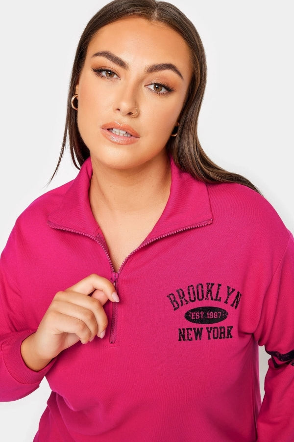 Büyük Beden Kolları Şeritli Yarım Fermuarlı Uzun Kollu Sweatshirt 301754 Vervegrand