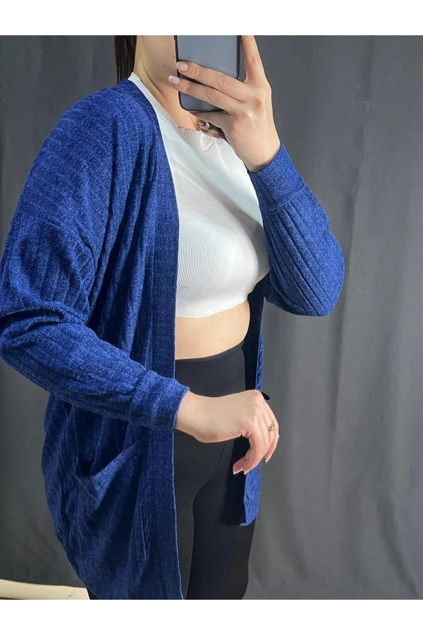 Büyük Beden Önü Kapamasız Cepli Midi Boy Hırka 301750 Vervegrand