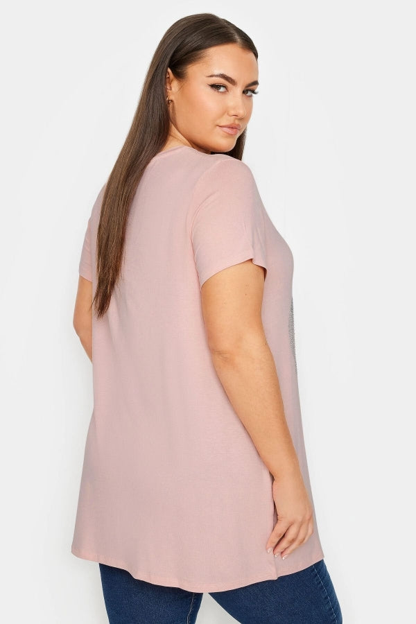 Büyük Beden Bisiklet Yaka Kısa Kollu Parıltılı Baskılı T-shirt 302269 Vervegrand